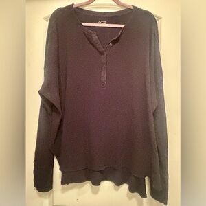 Offline by Aerie Black Half Button Up Henley Size XL